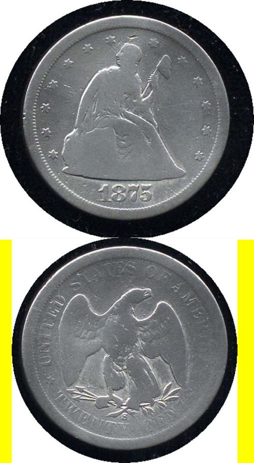 1875-S TWENTY CENT PIECE- VERY POPULAR- NO RESERVE!!!